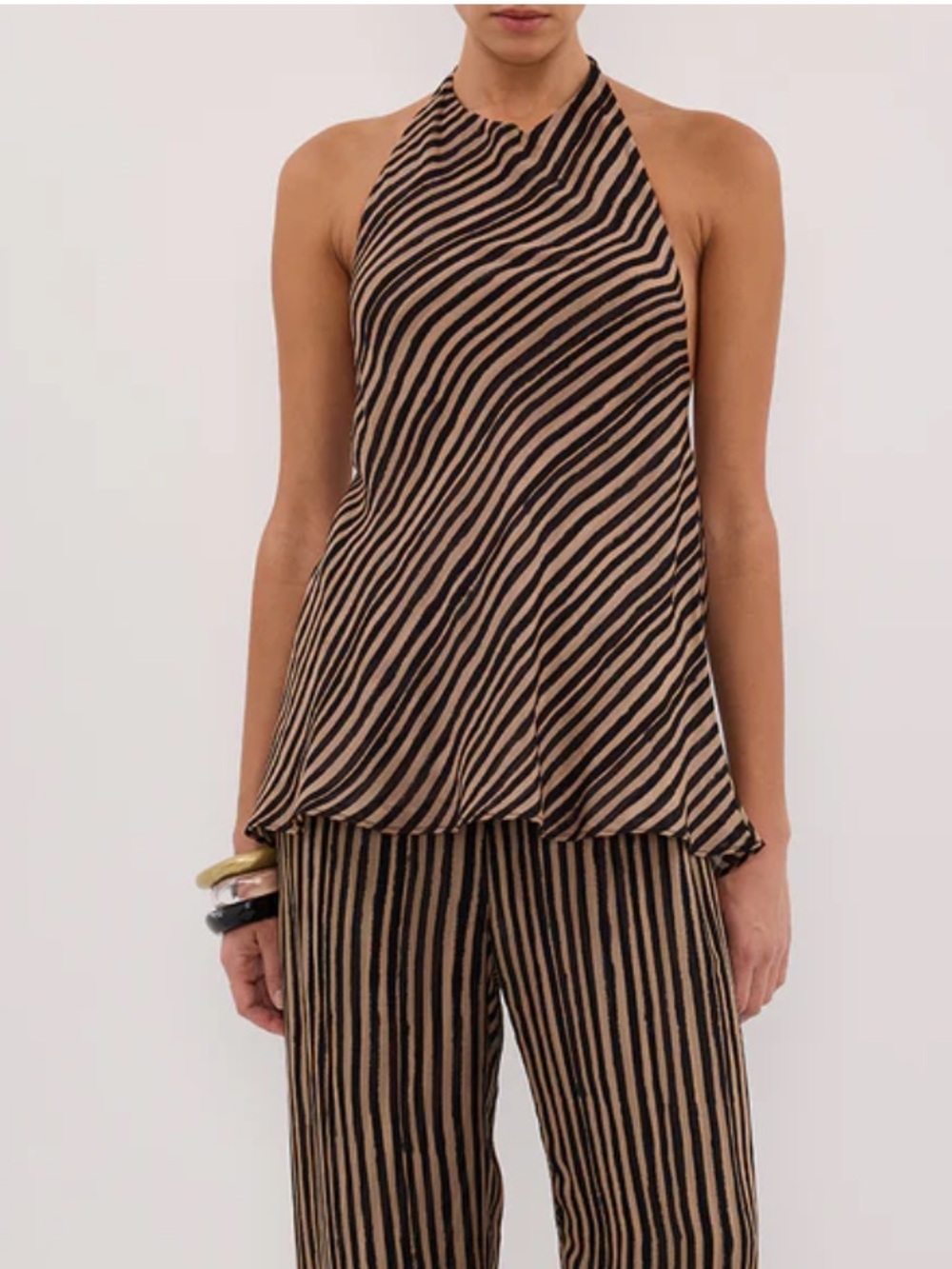 DISSH Striped Halter Tank in Black & Tan